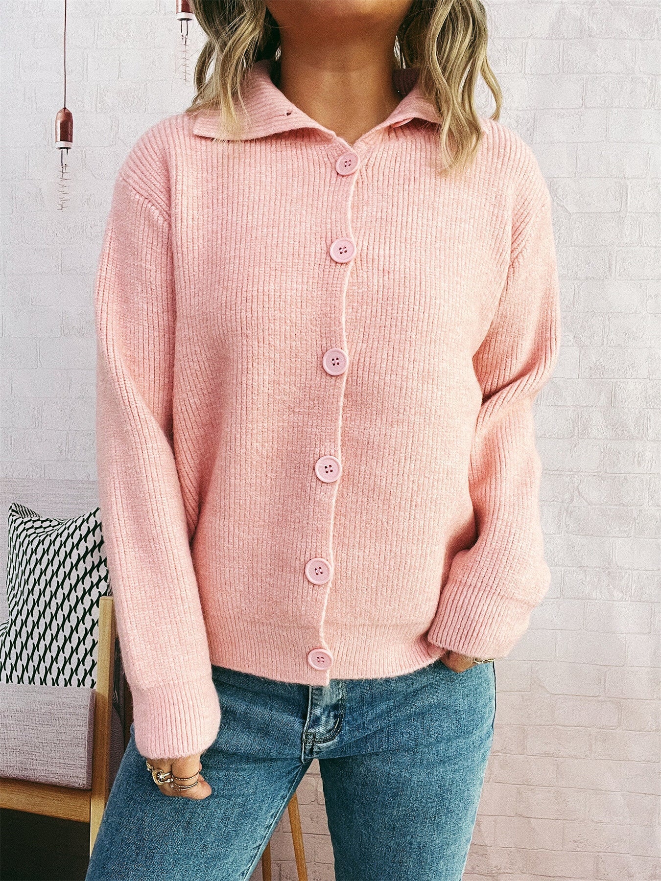 Natalina - Cardigan casual a maglia costina con bottoni