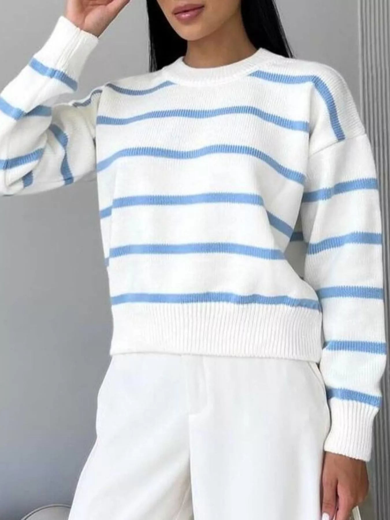 Dulce - Maglione casual a righe oversize con scollo rotondo