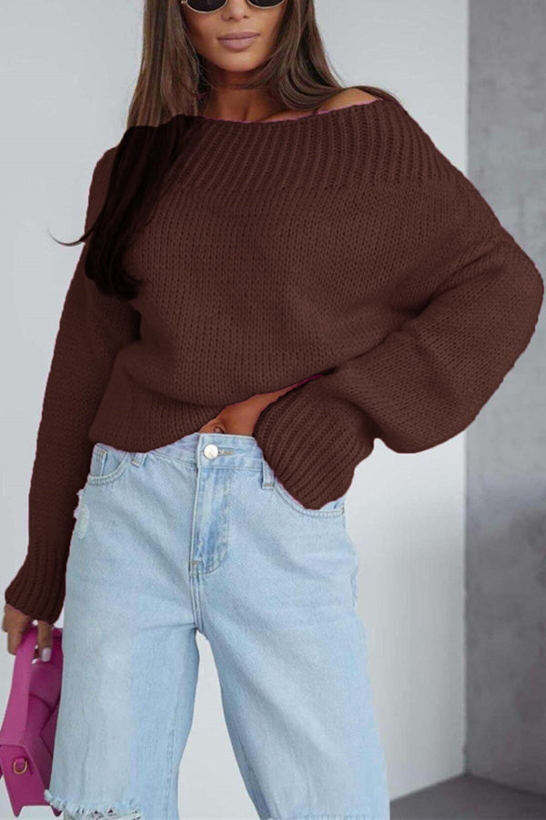Jilian - Maglione corto a maglia con scollo rotondo e vestibilità ampia