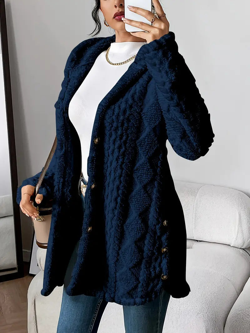 Avery - Cardigan Lungo Caldo in Peluche con Cappuccio