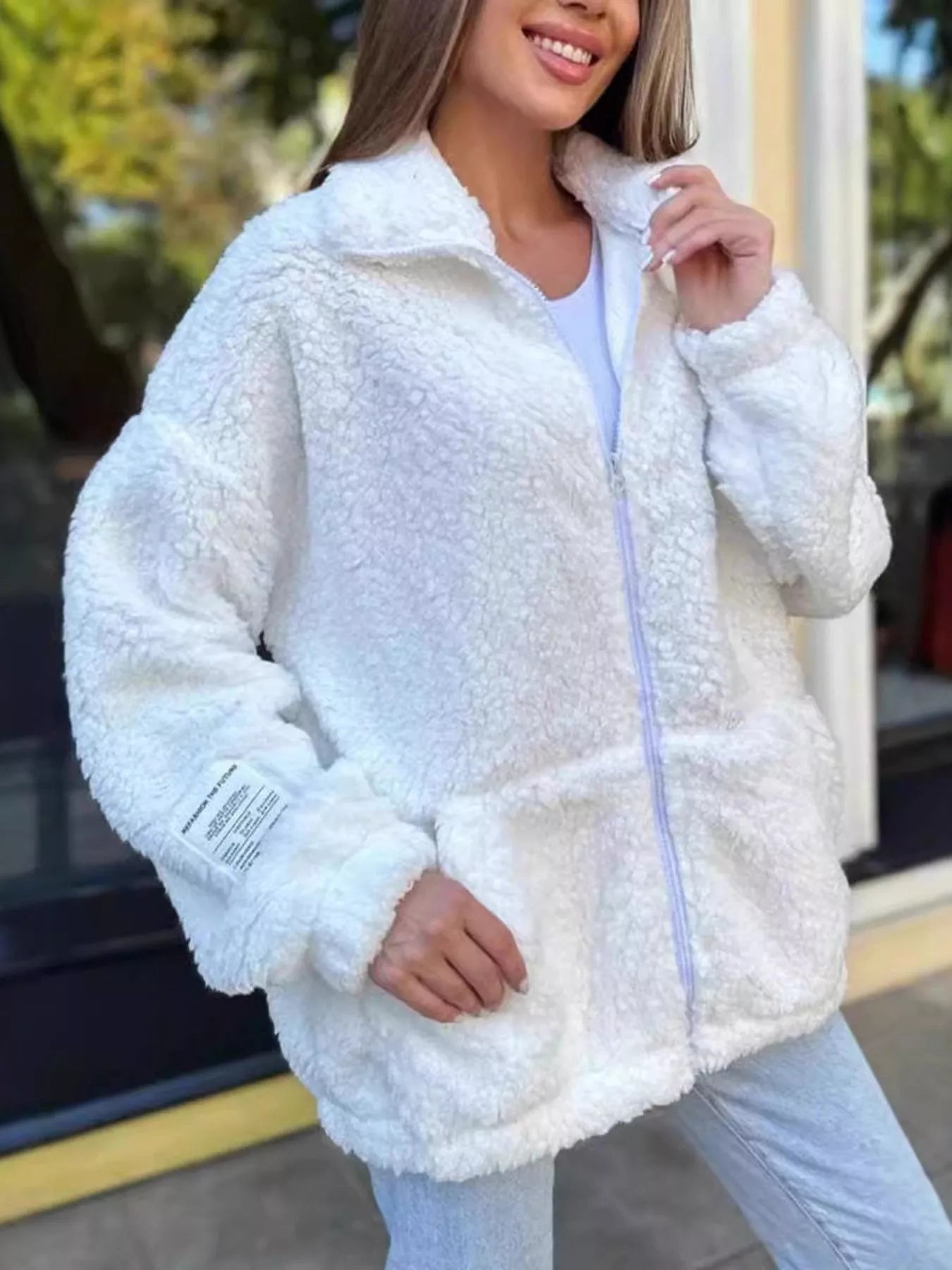 Claira - Giacca oversize in sherpa fleece con zip, elegante e confortevole