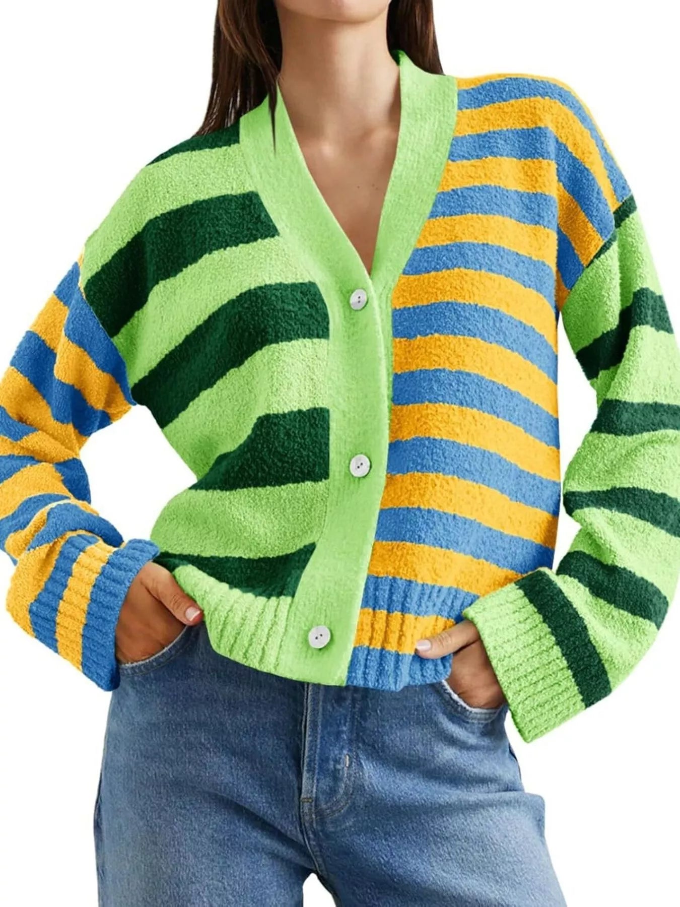 Yashica - Cardigan in Maglia a Righe con Bottoni Eleganti