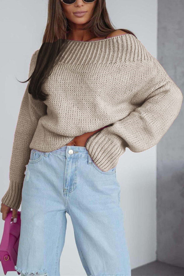 Jilian - Maglione corto a maglia con scollo rotondo e vestibilità ampia
