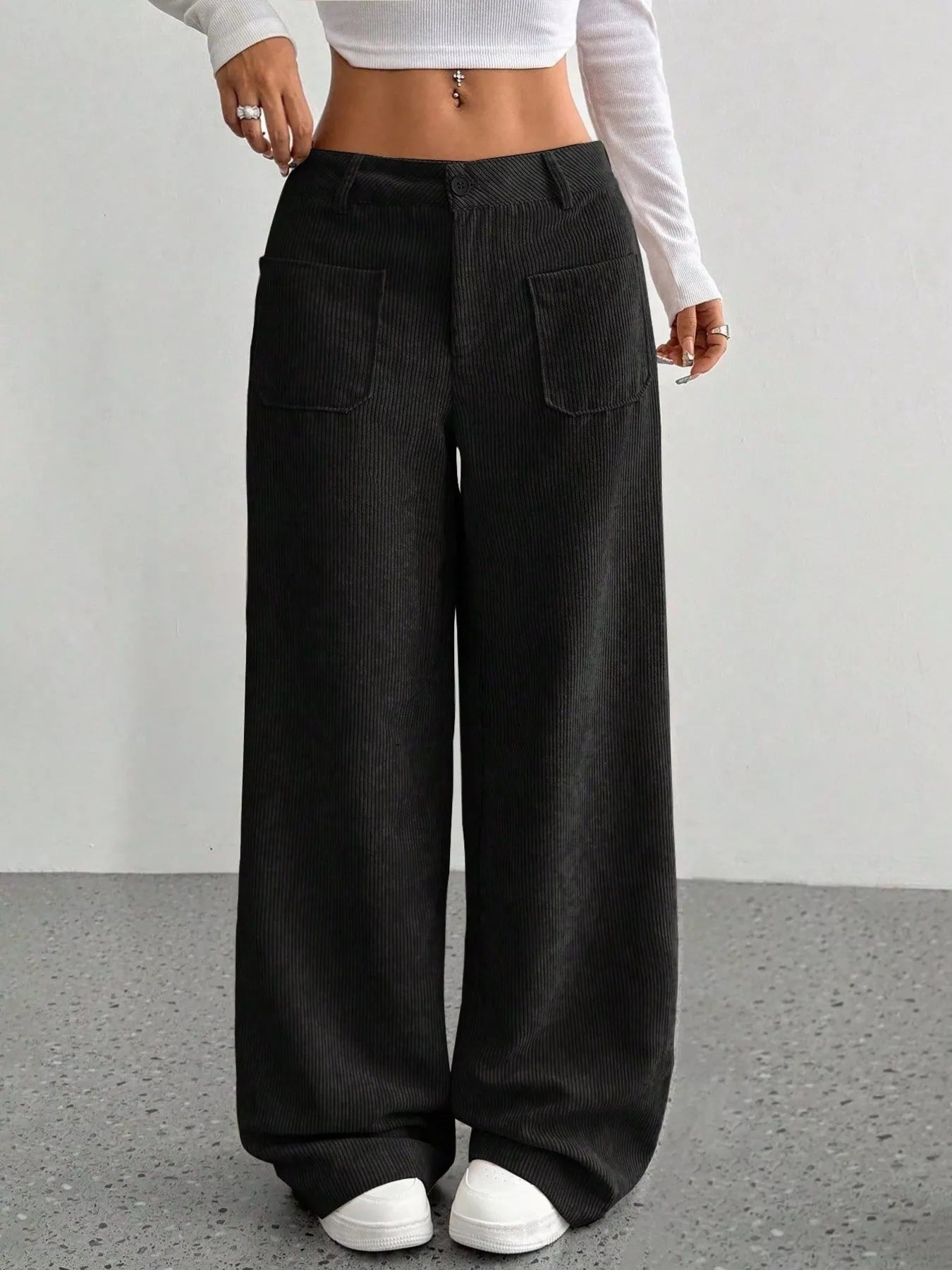 Maisy - Elegante pantalone a gamba larga in velluto a coste