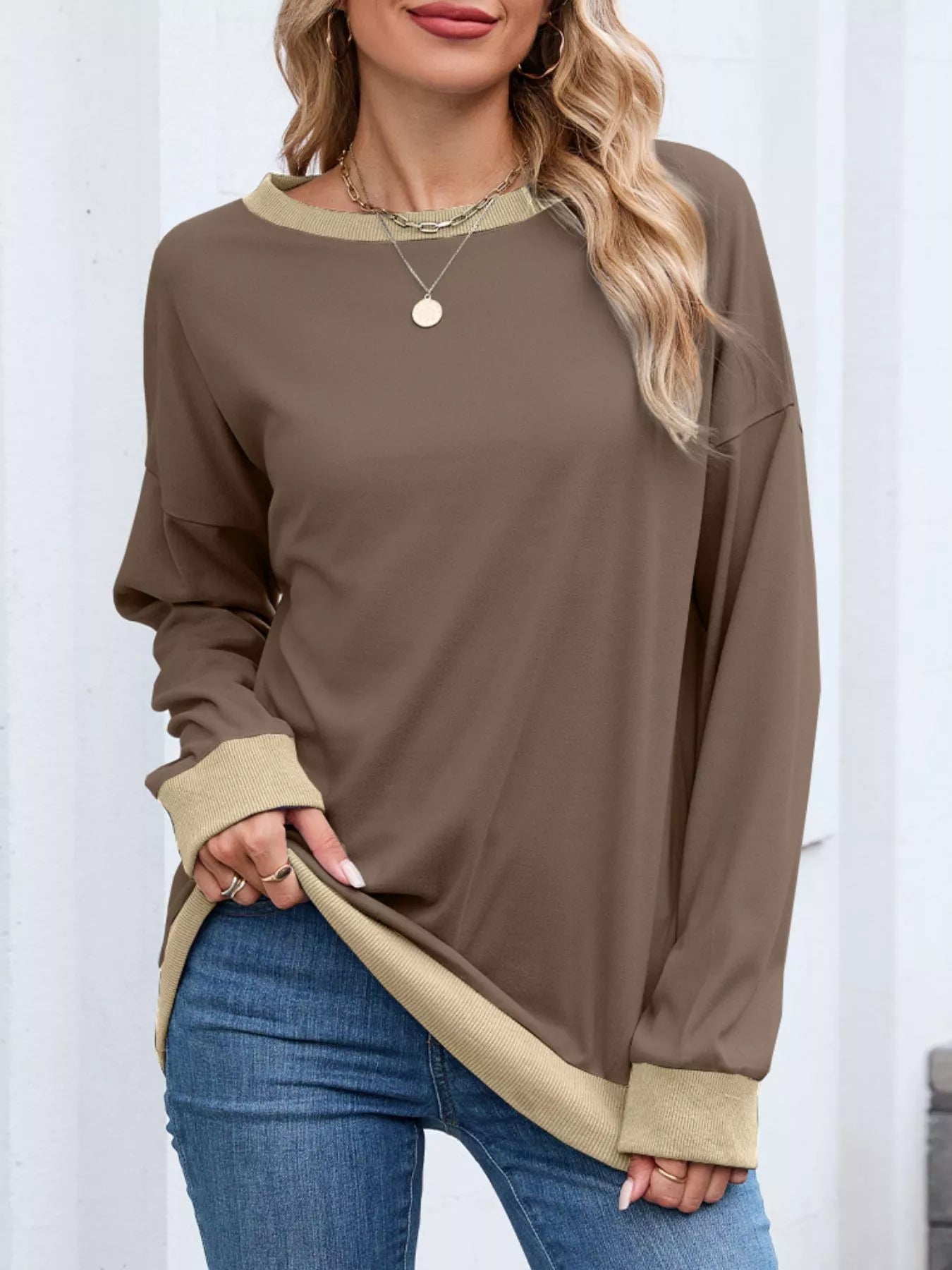Danette - Felpa casual a maniche lunghe con bordi a contrasto