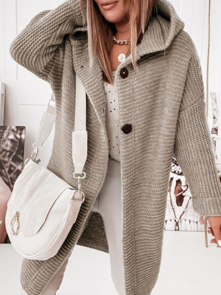 Coleen - Giacca lunga casual in maglia con cappuccio
