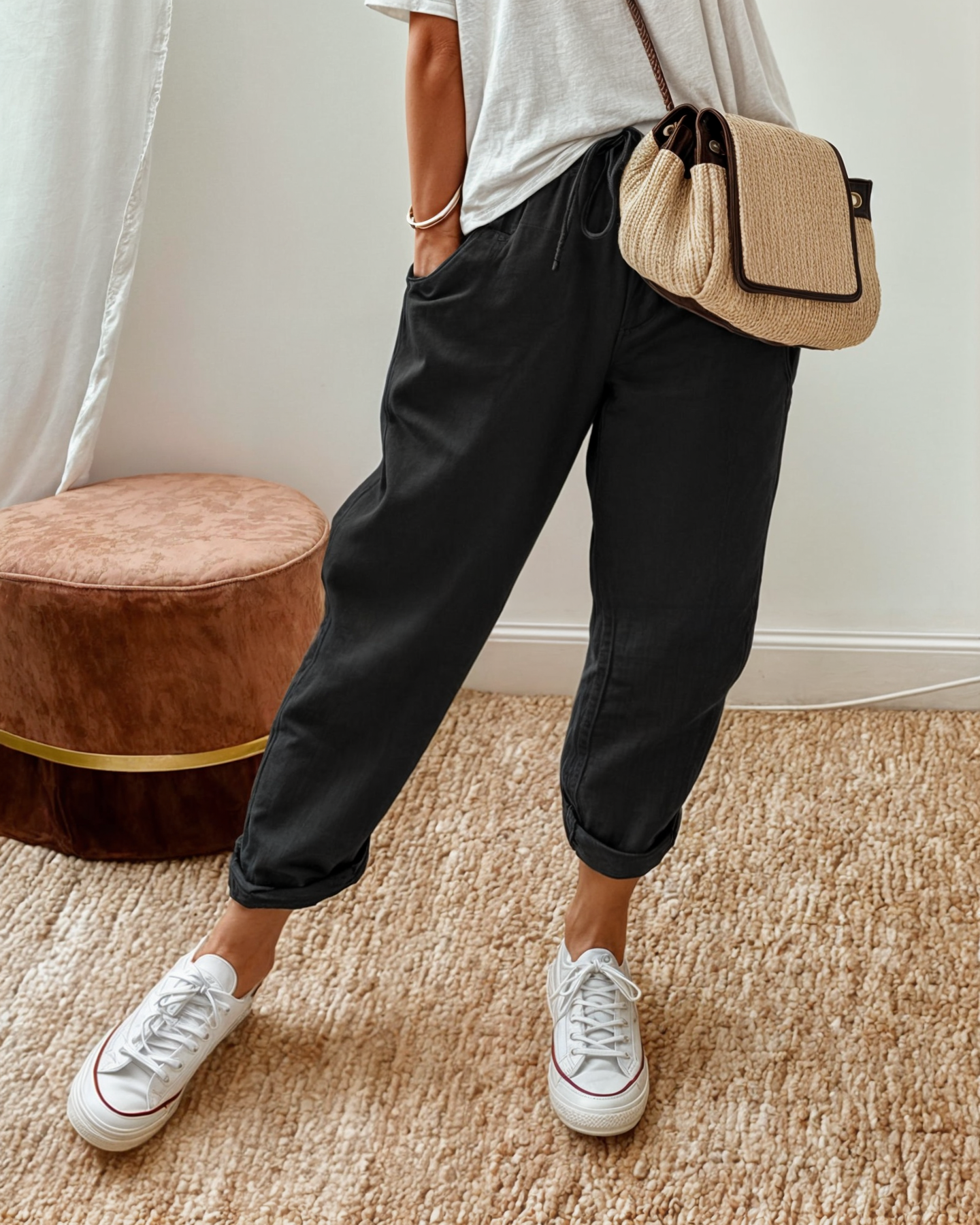 Pantaloni Donna a Gamba Ampia con Coulisse