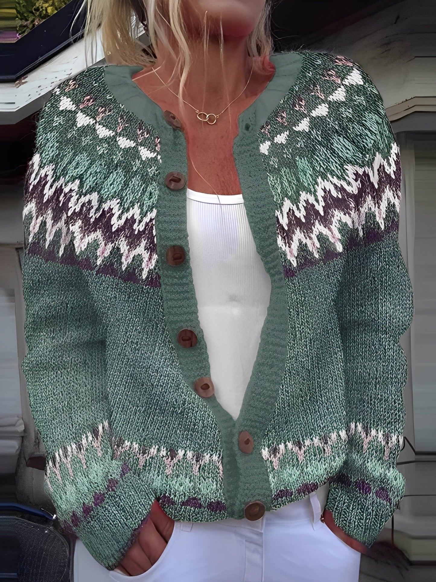 Louise - Cardigan ampio, versatile, caldo e con bottoni