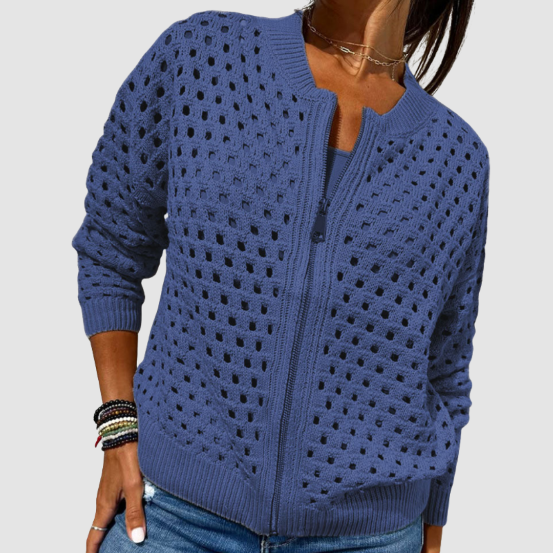 Yarona - Cardigan lavorato a maglia chic con zip e dettagli traforati