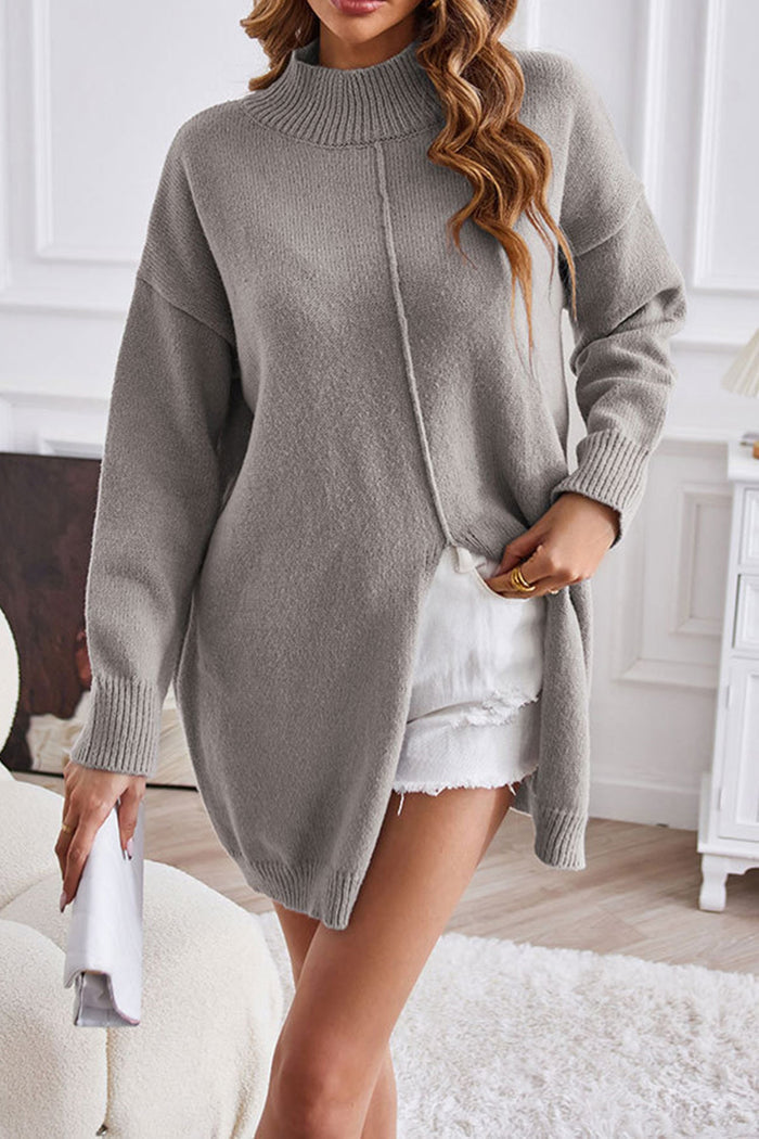 Roxie - Maglione lungo a collo alto cosy con spacco centrale