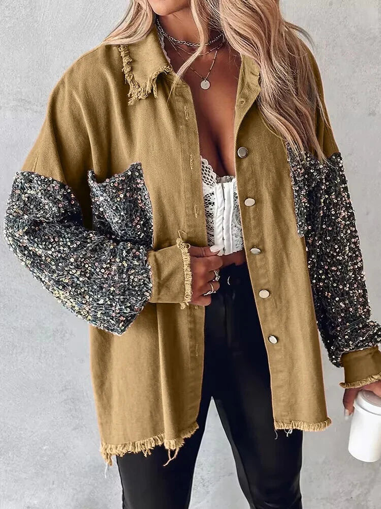 Kataleya - Giacca in denim stilosa con paillettes a contrasto