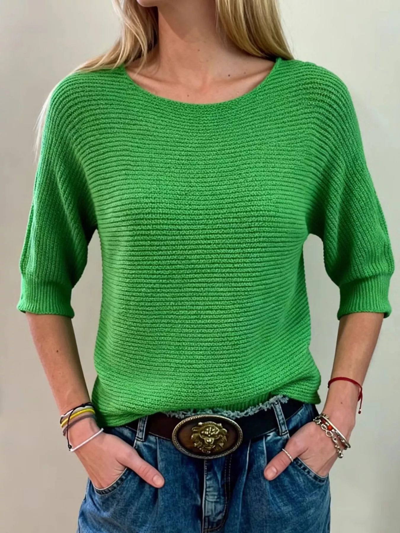 Elisheva - Maglione in maglia a coste girocollo a mezza manica