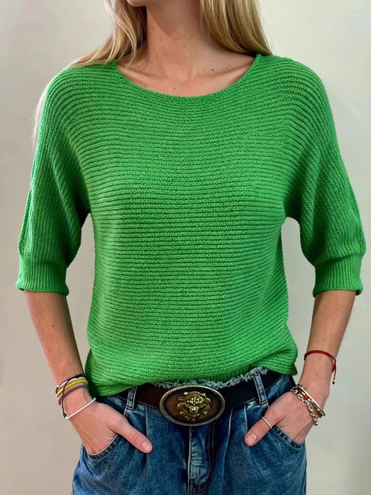 Elisheva - Maglione in maglia a coste girocollo a mezza manica