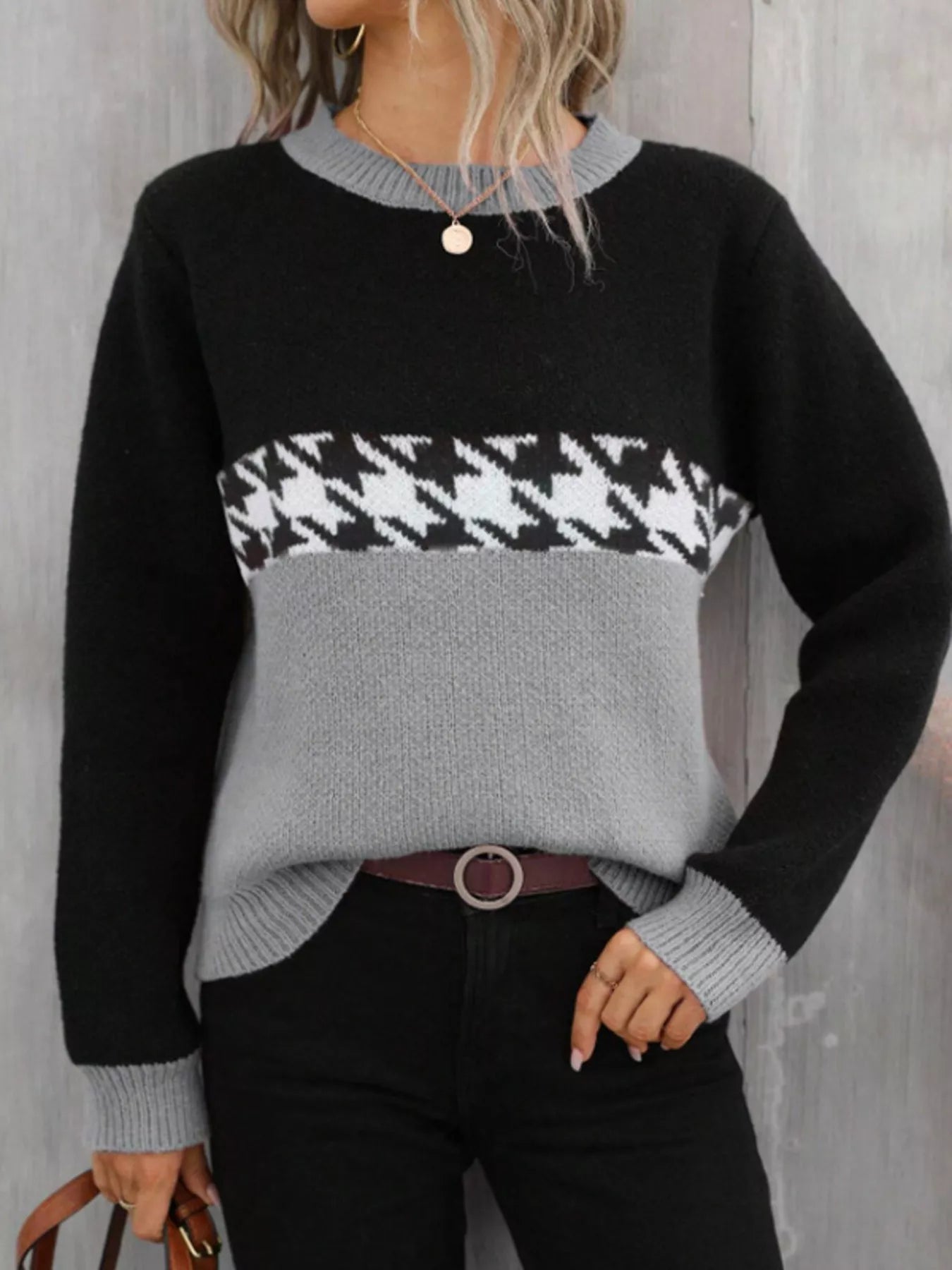 Lucie - Maglione casual a blocchi di colore con motivo pied-de-poule