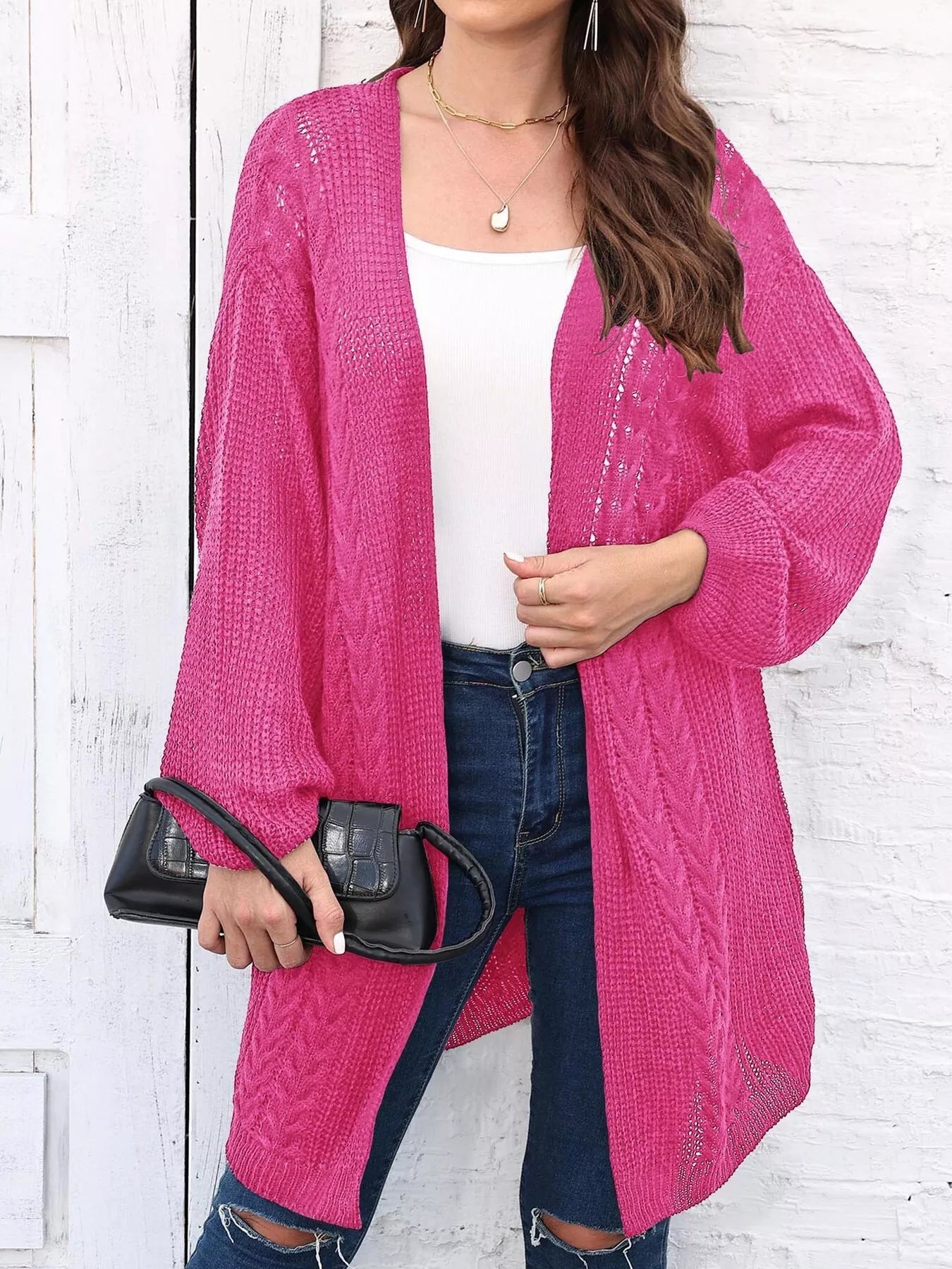 Kayla - Cardigan casual lavorato a maglia con apertura frontale e maniche lunghe