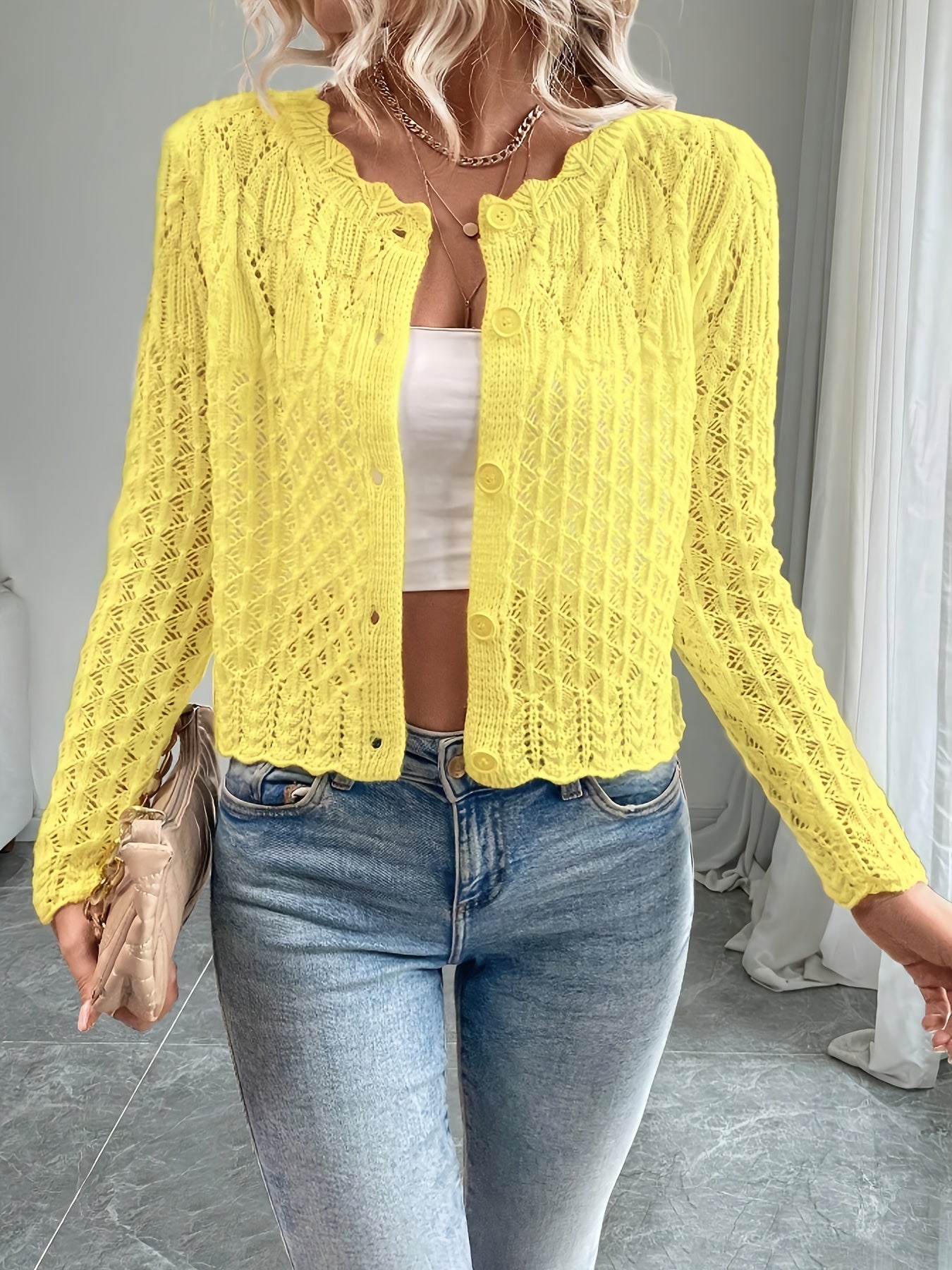 Kalila - Cardigan chic lavorato a maglia con bottoni e trafori