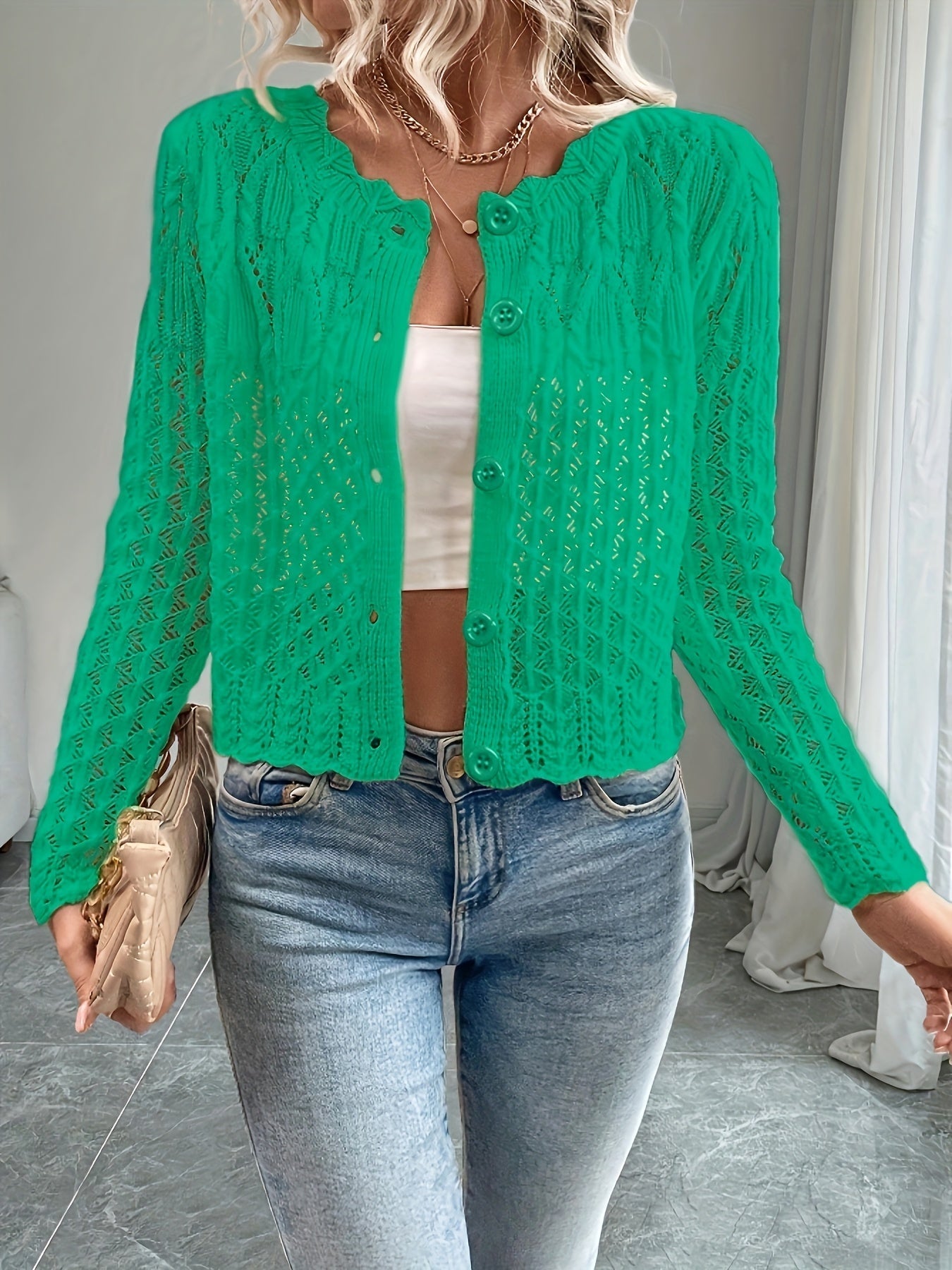 Kalila - Cardigan chic lavorato a maglia con bottoni e trafori