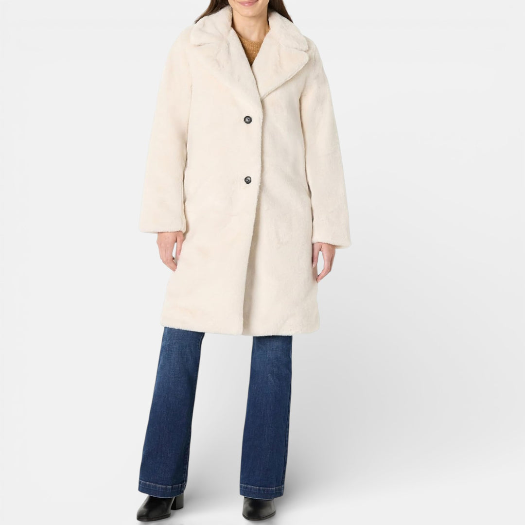 Lennea - Cappotto lungo elegante in eco pelliccia con colletto a lancia