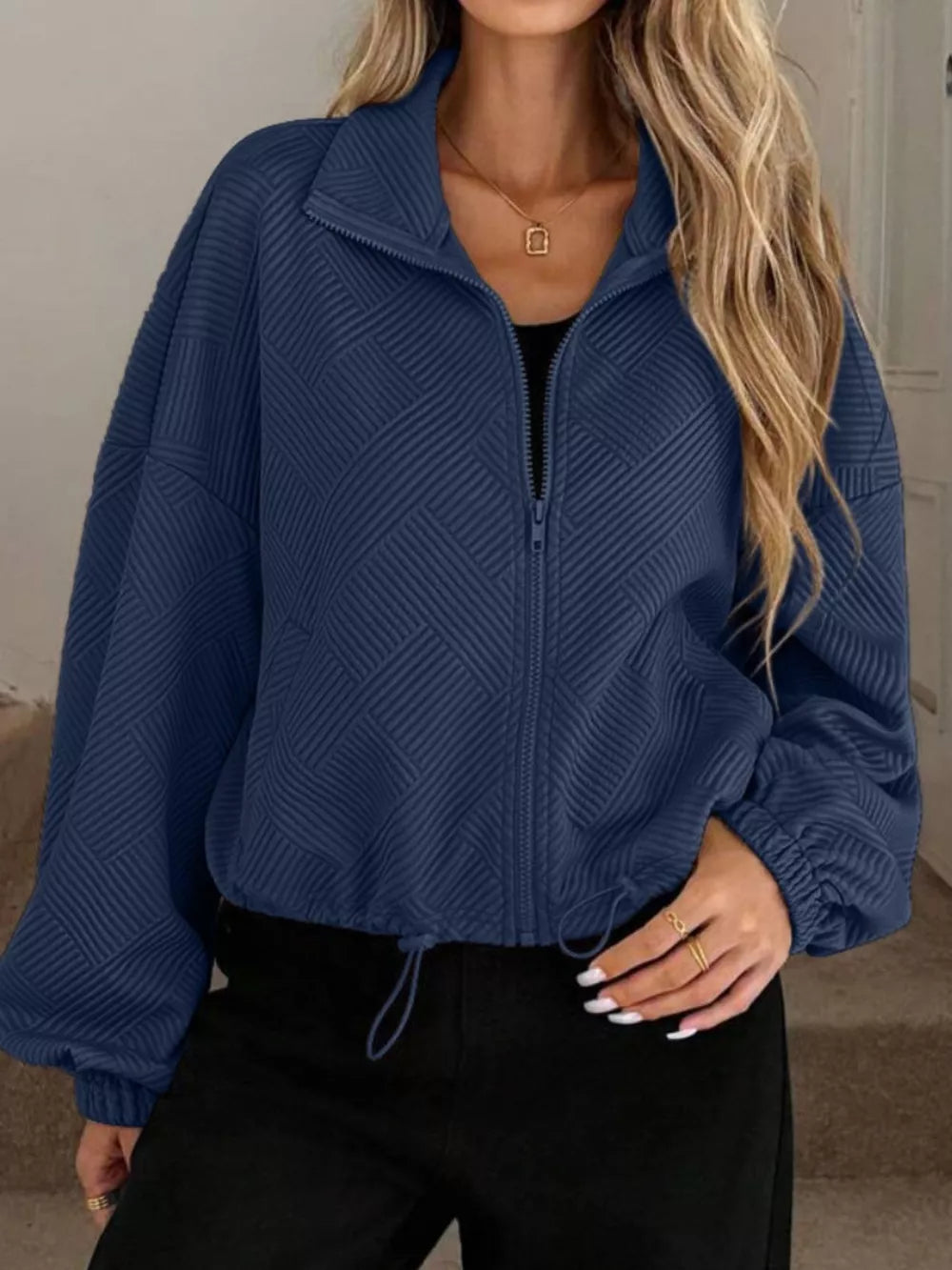 Ysoline - Giacca casual testurizzata con zip e coulisse sul fondo