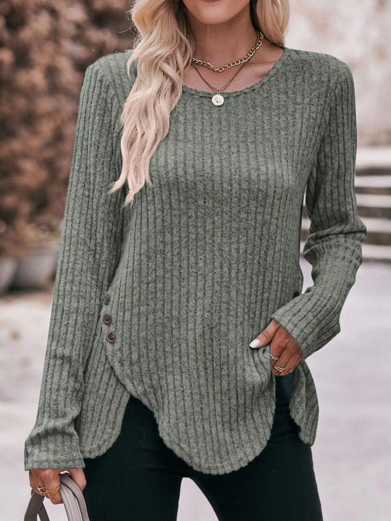 Brenda - Felpa casual a maniche lunghe in maglia a costine
