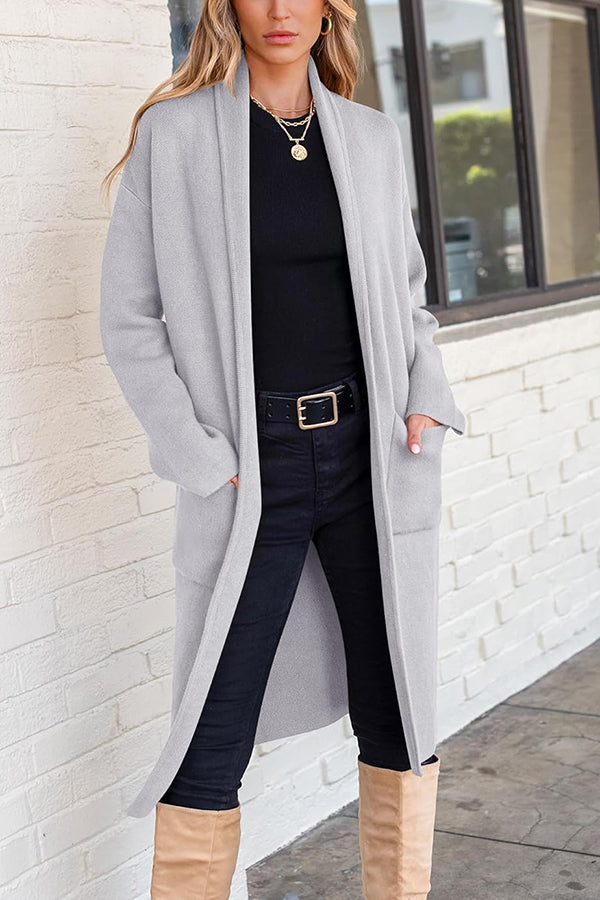 Falynn - Elegante cardigan cappotto lungo a maniche lunghe con tasche