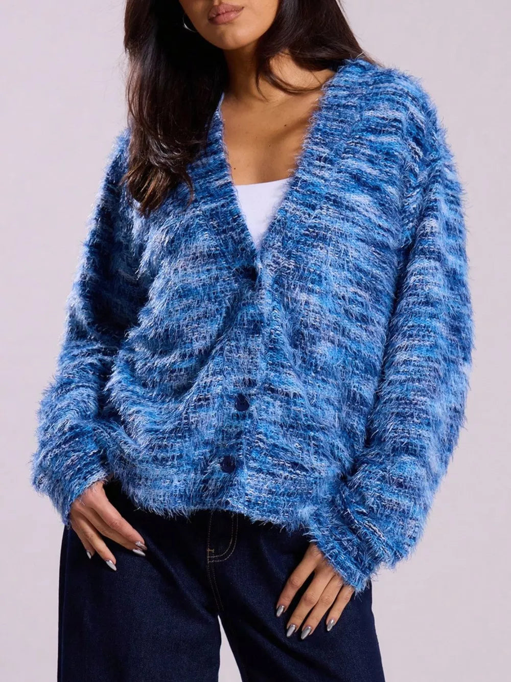 Tifanie - Cardigan in maglia testurizzata con scollo a V e bottoni