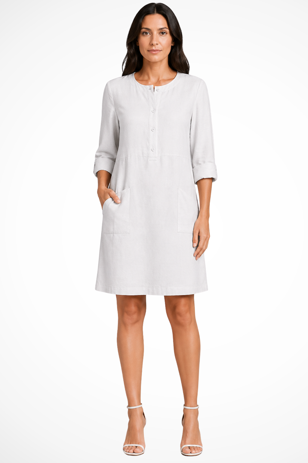 Abito Chemisier in Lino con Maniche Lunghe da Donna