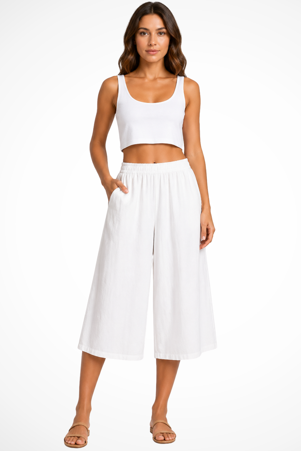 Pantaloni a Gamba Larga con Vita Elasticizzata da Donna