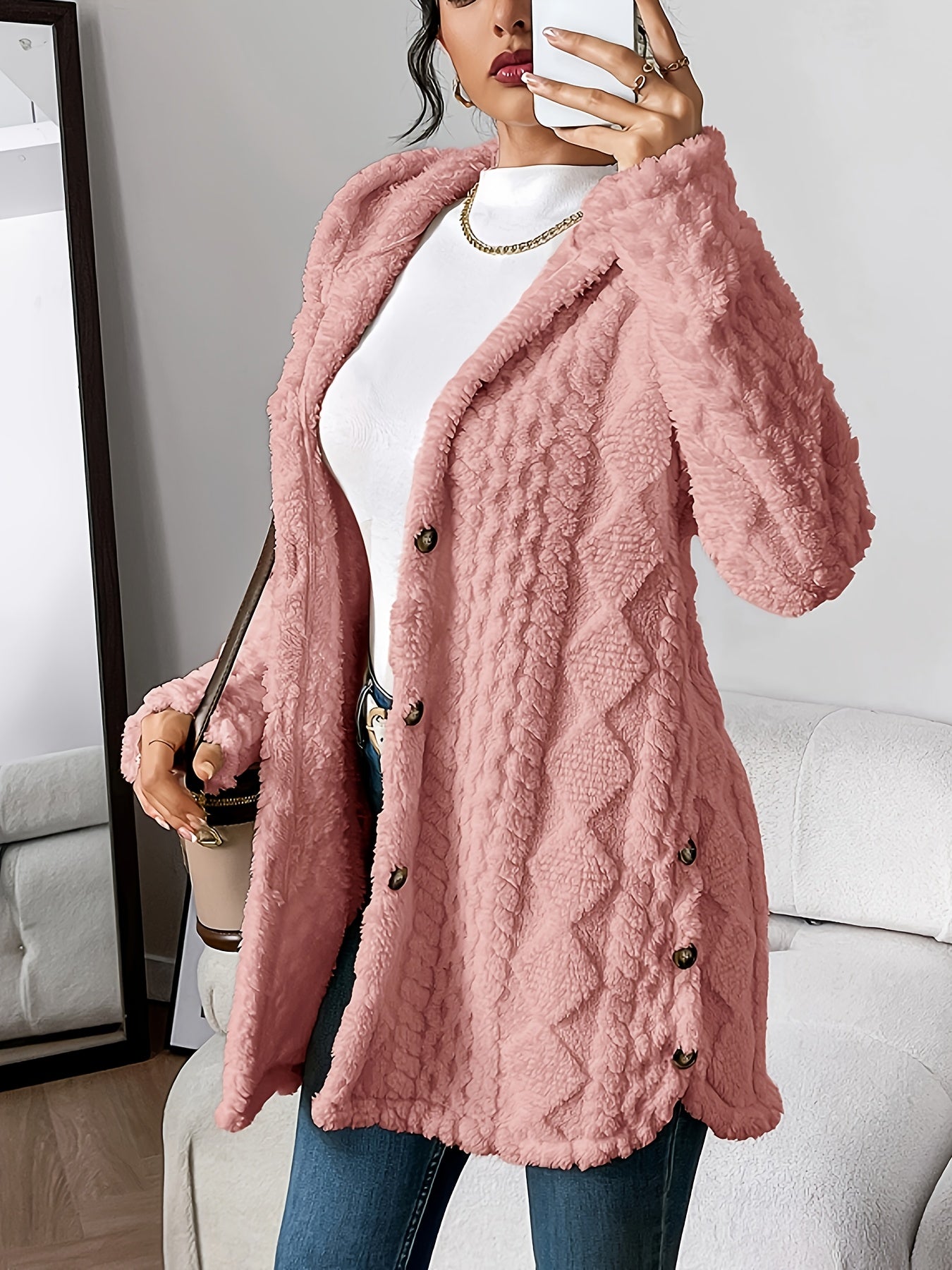 Avery - Cardigan Lungo Caldo in Peluche con Cappuccio