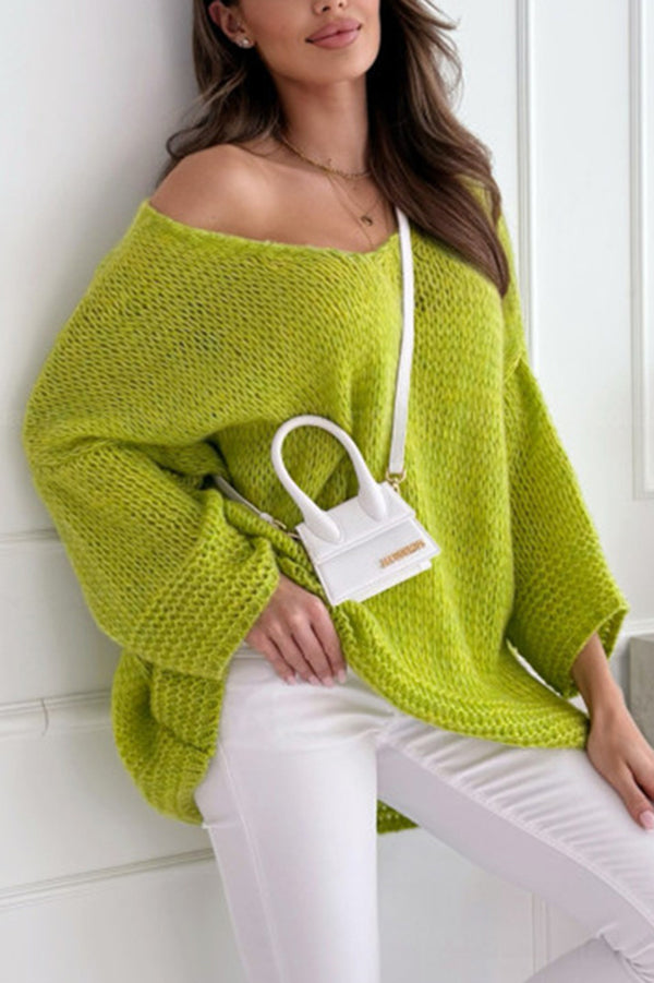 Gia - Maglione casual a maglia con scollo a V e vestibilità ampia