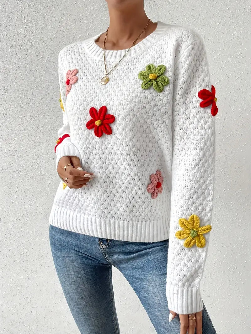 Darlene - Maglione girocollo con decorazione floreale