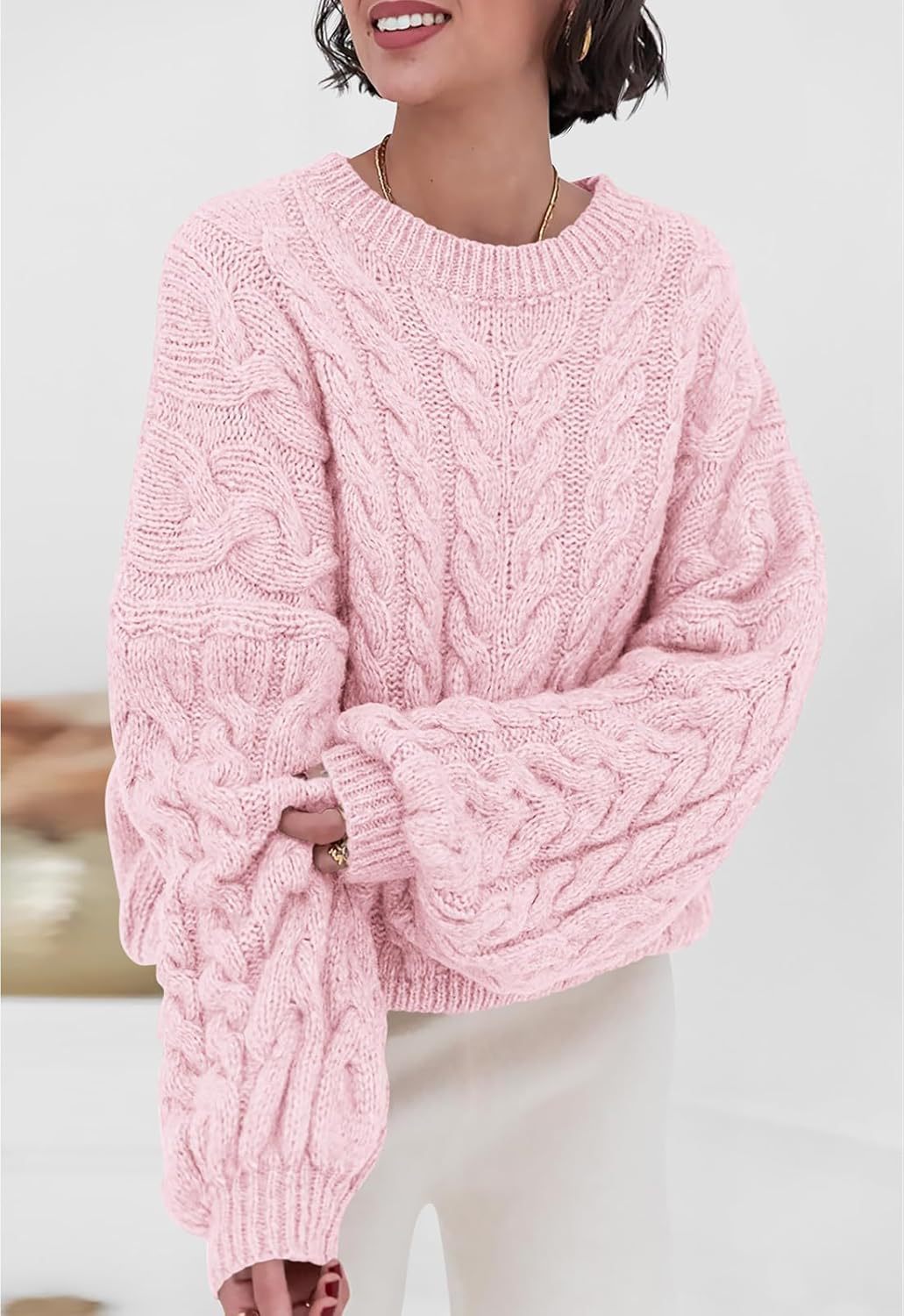Hara - Maglione Chic a Treccia con Girocollo e Vestibilità Ampia