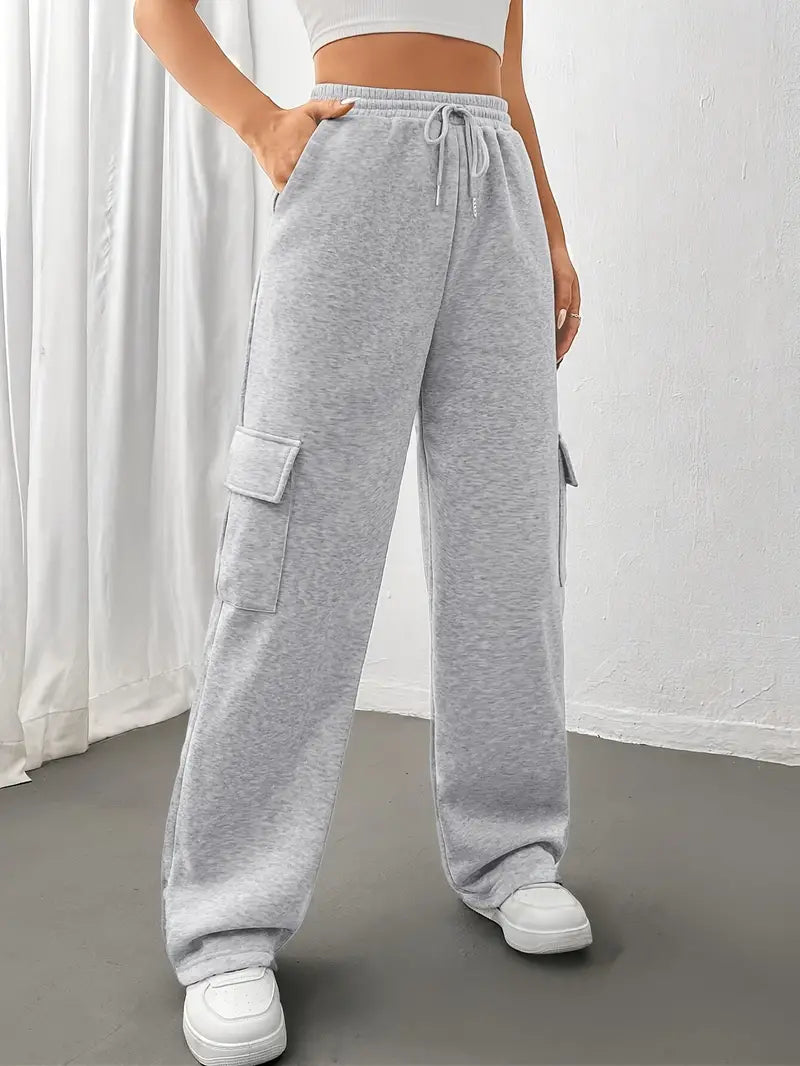 Celeste - Pantaloni da jogging con gamba dritta e tasche a patta