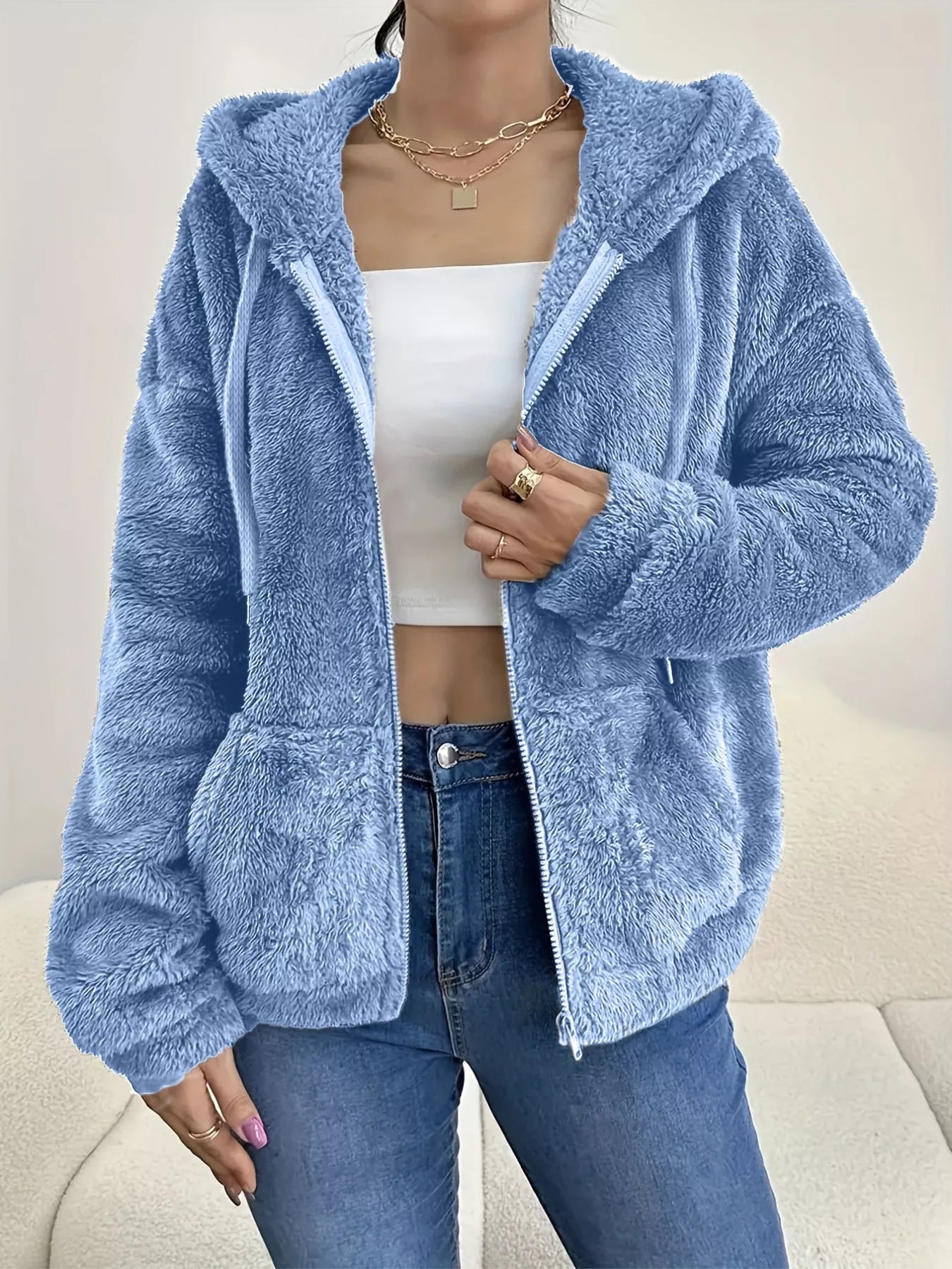 Denisse - Giacca in Pile Calda con Zip e Coulisse