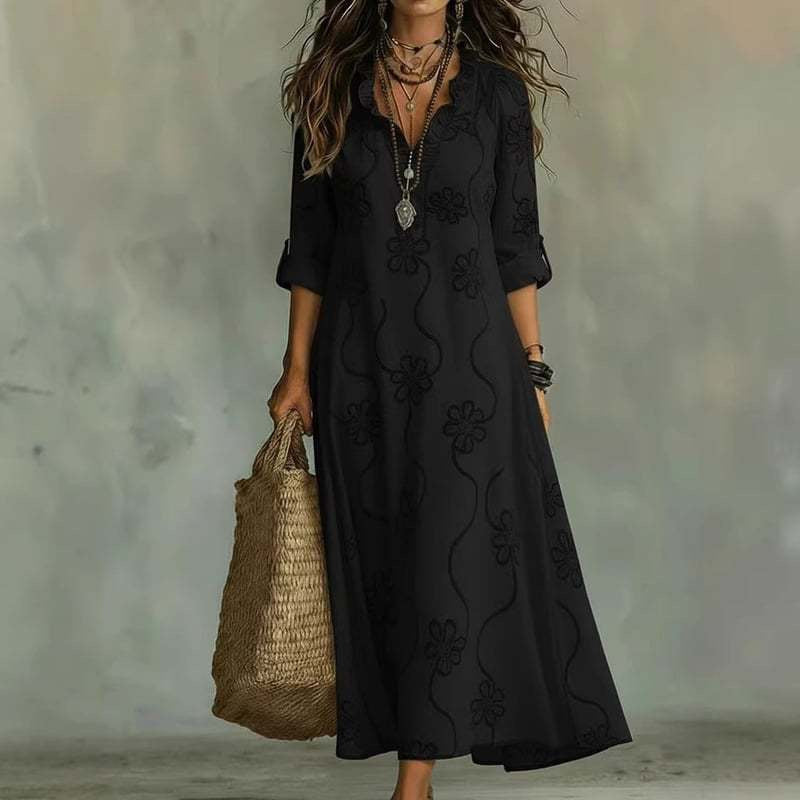 Abito Maxi Boho Floreale con Scollo a V da Donna