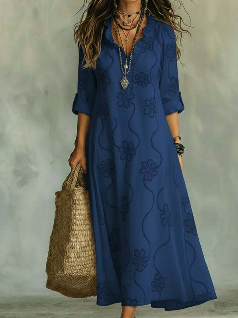 Abito Maxi Boho Floreale con Scollo a V da Donna