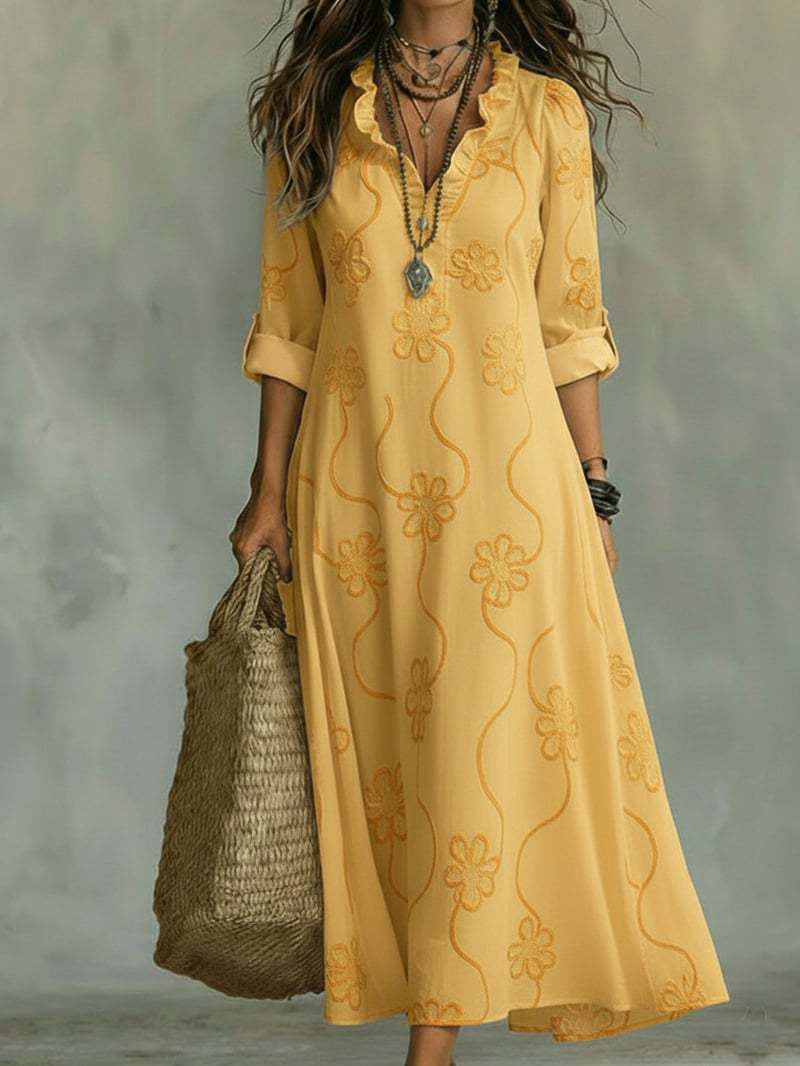 Abito Maxi Boho Floreale con Scollo a V da Donna