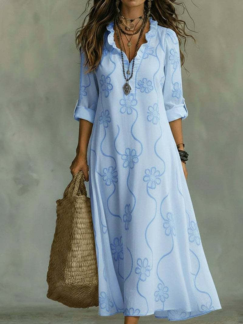 Abito Maxi Boho Floreale con Scollo a V da Donna