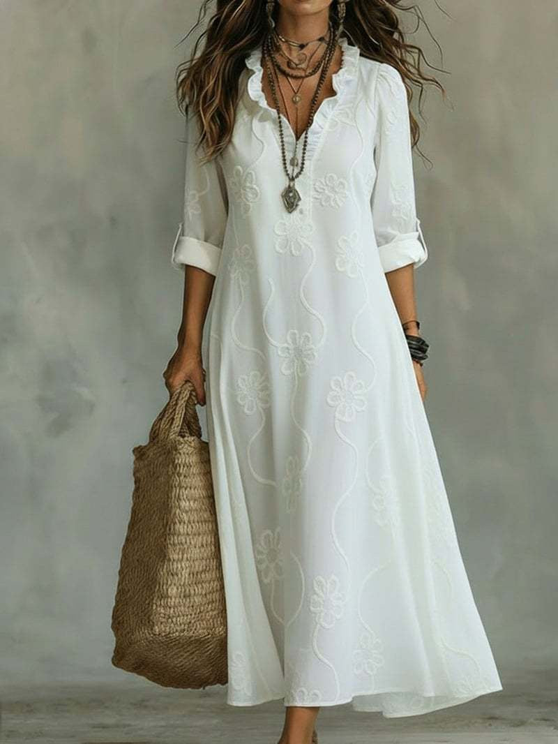 Abito Maxi Boho Floreale con Scollo a V da Donna