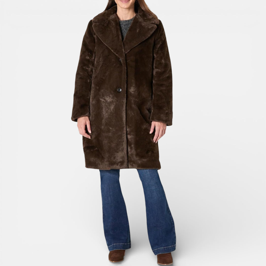 Lennea - Cappotto lungo elegante in eco pelliccia con colletto a lancia