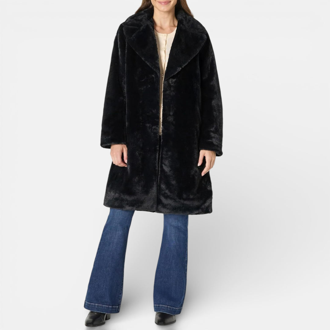 Lennea - Cappotto lungo elegante in eco pelliccia con colletto a lancia
