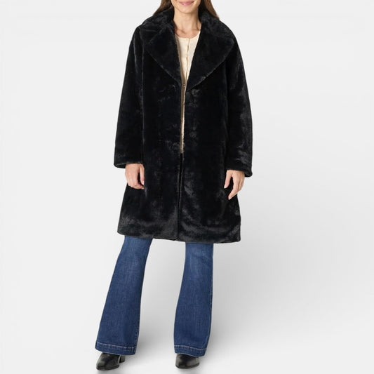 Lennea - Cappotto lungo elegante in eco pelliccia con colletto a lancia