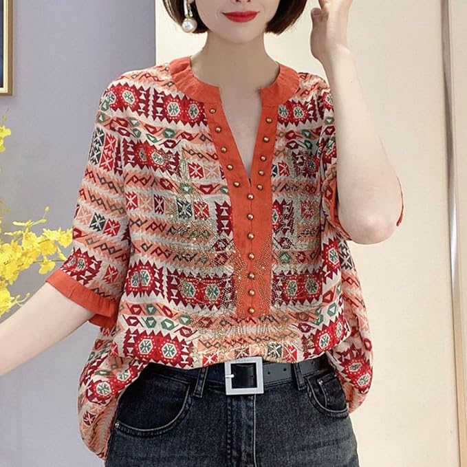 Greta - Top con scollo a V con stampa fashion