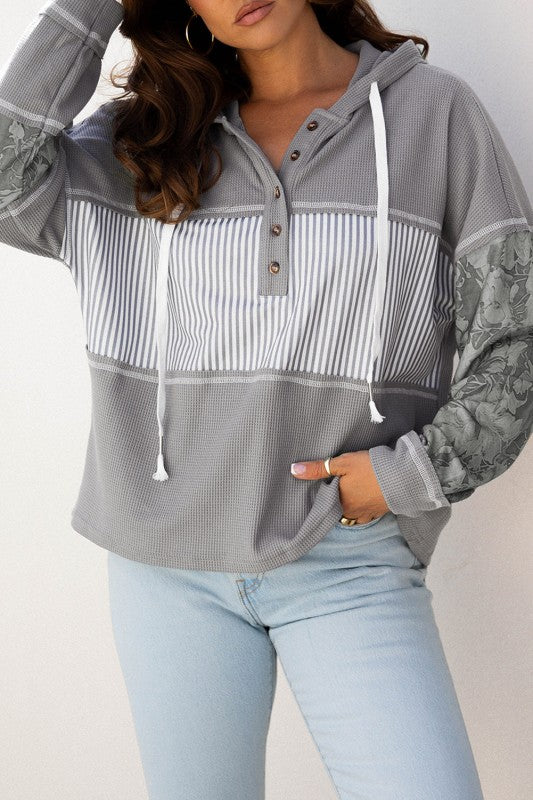 Tiffany - Giacca casual a righe in maglia con cappuccio