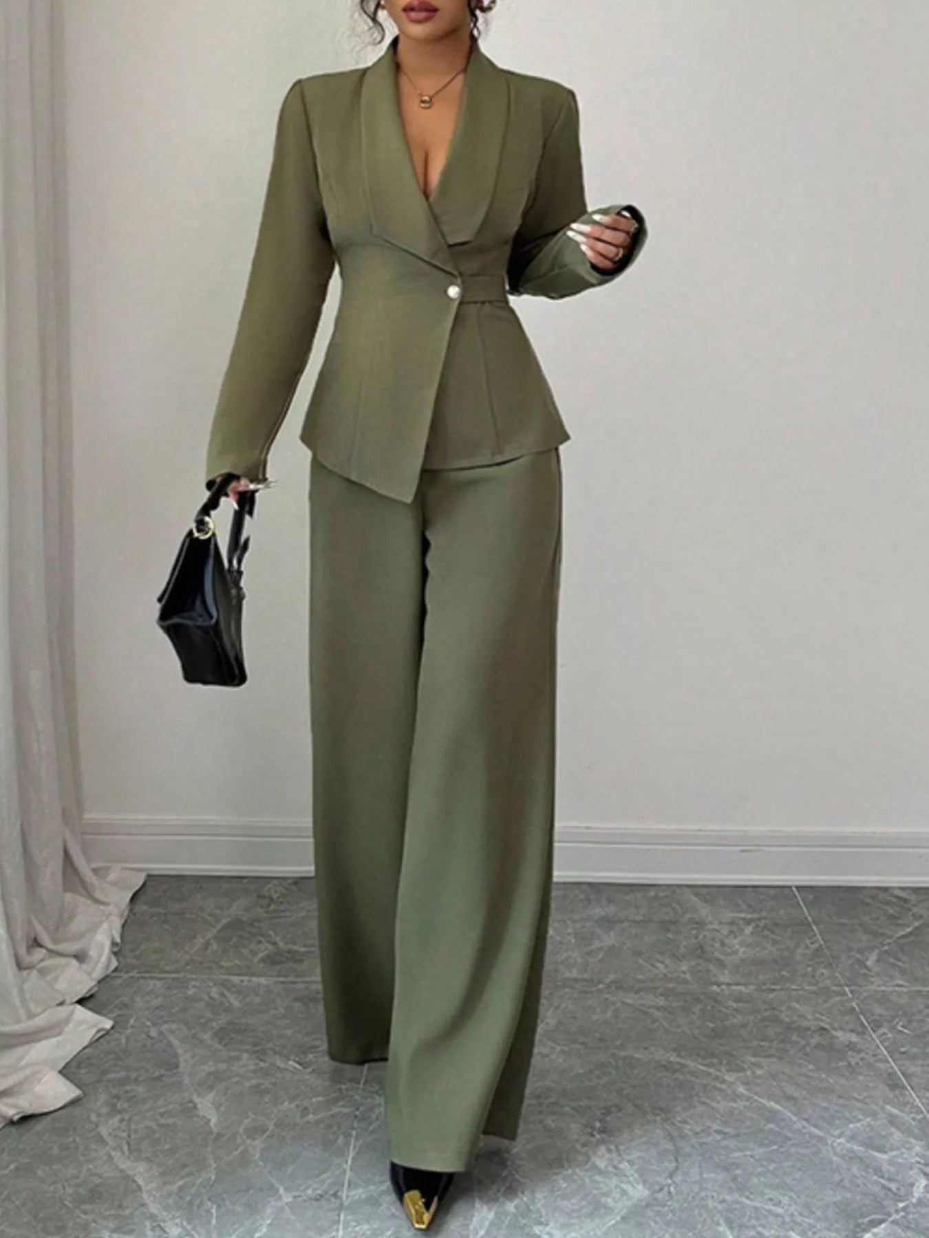 Milanie - Completo elegante con blazer a un bottone e pantaloni a gamba larga