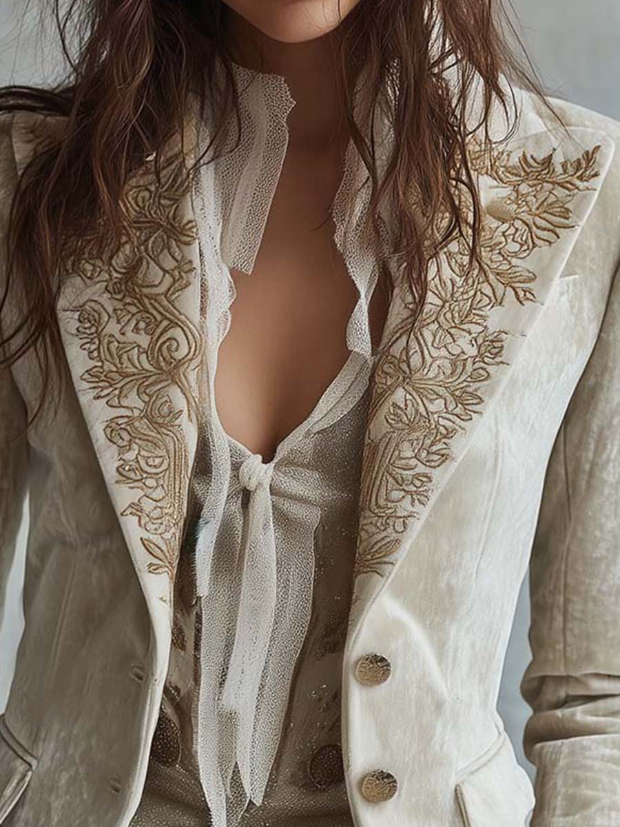 Blazer Sartoriale Floreale Ricamato da Donna