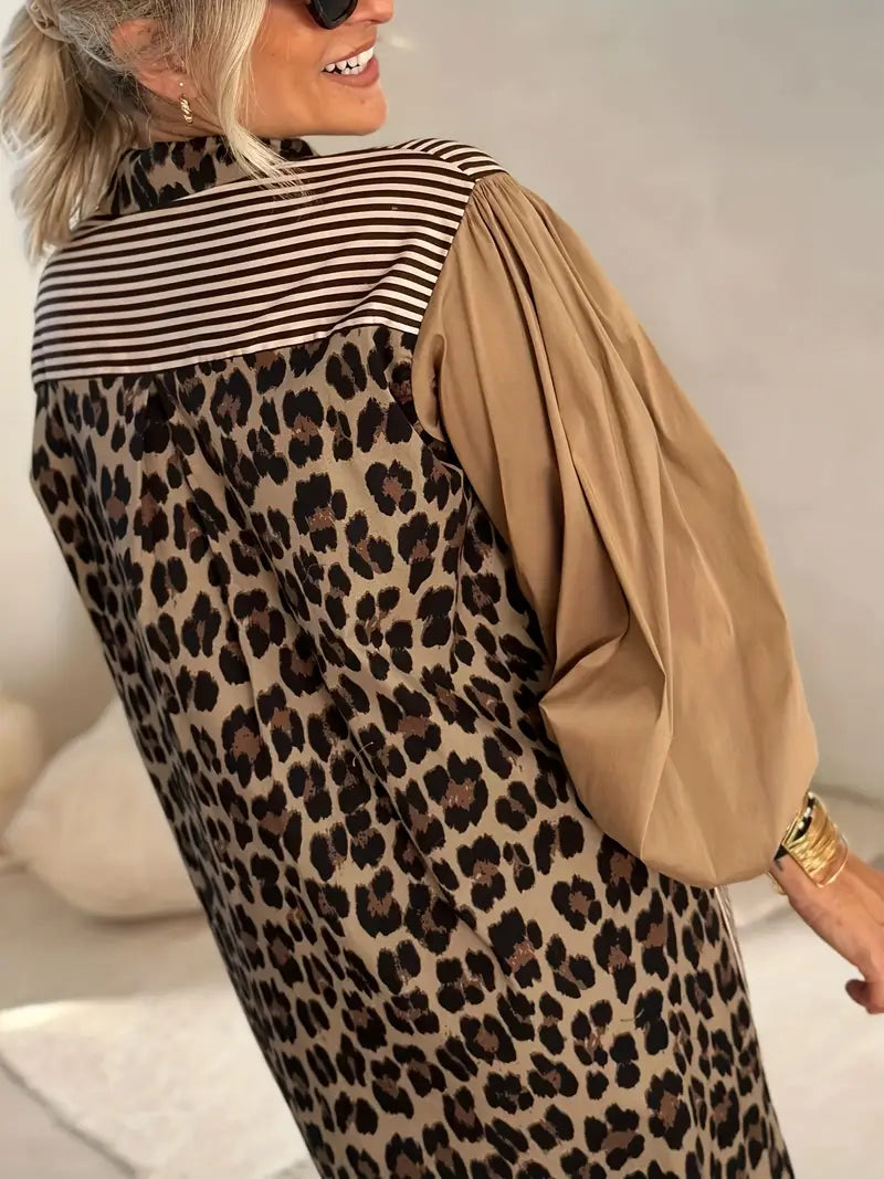 Arabella - Elegante maxi abito leopardato e a righe