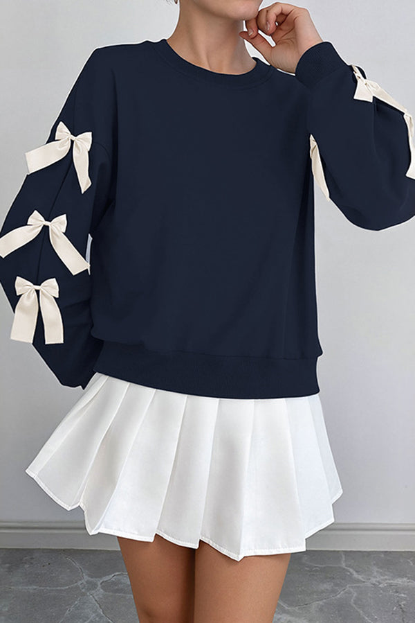 Phoebe - Felpa casual a maniche lunghe con scollo rotondo e fiocco