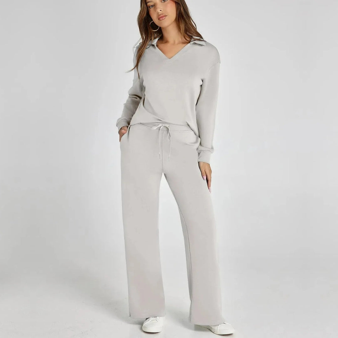 Rosella - Set casual cozy con maglione loose a scollo a V e pantaloni