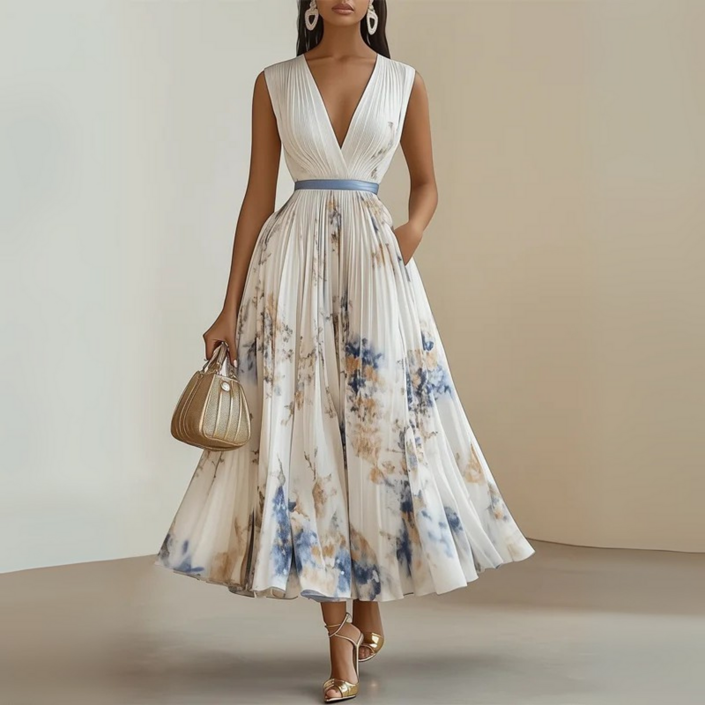 Abito Maxi Floreale Senza Maniche da Donna